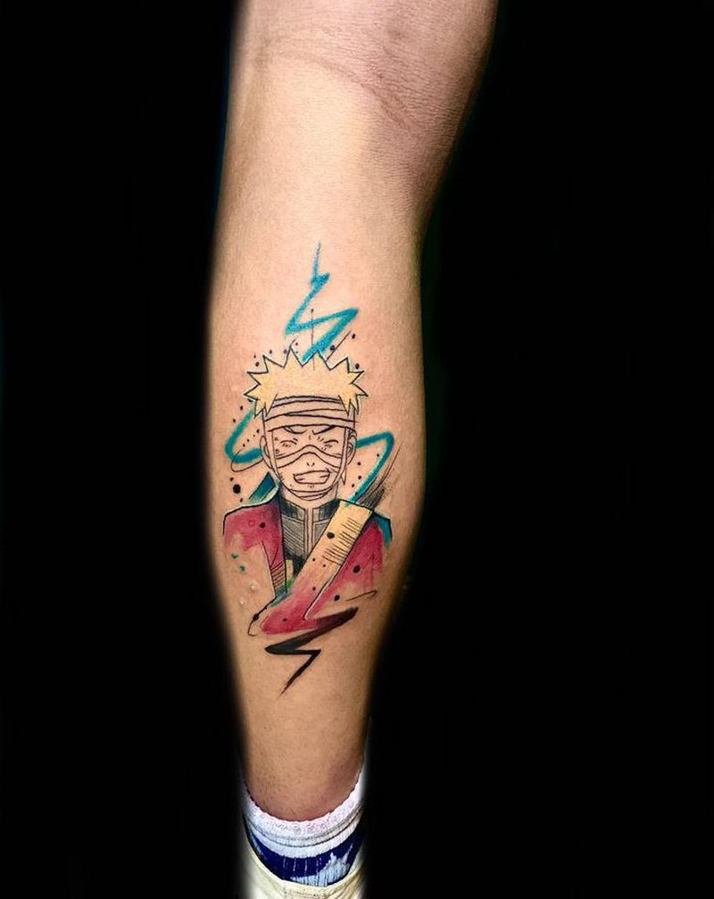 鸣人纹身图片_手臂腿部水彩鸣人风格位置纹身图案