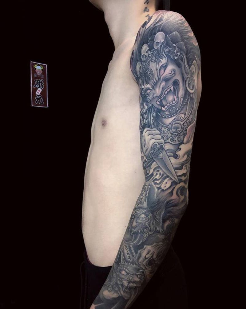 花臂纹身图片_手臂新传统纹身图案