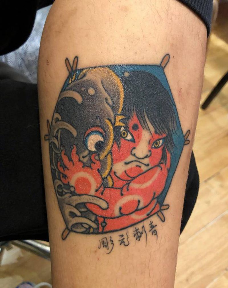 金太郎纹身图片_腿部老传统纹身图案