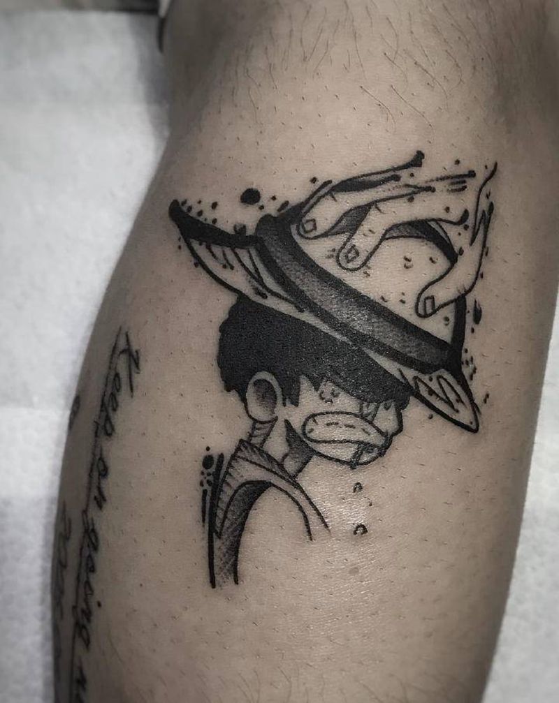 路飞纹身图片_手臂腿部Old School路飞位置风格纹身图案