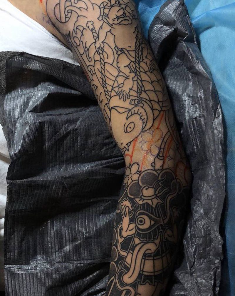 两个未完的活纹身图片_老传统纹身图案