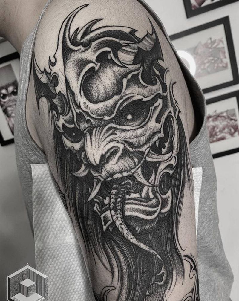 暗黑鬼王纹身图片_手臂点刺纹身图案