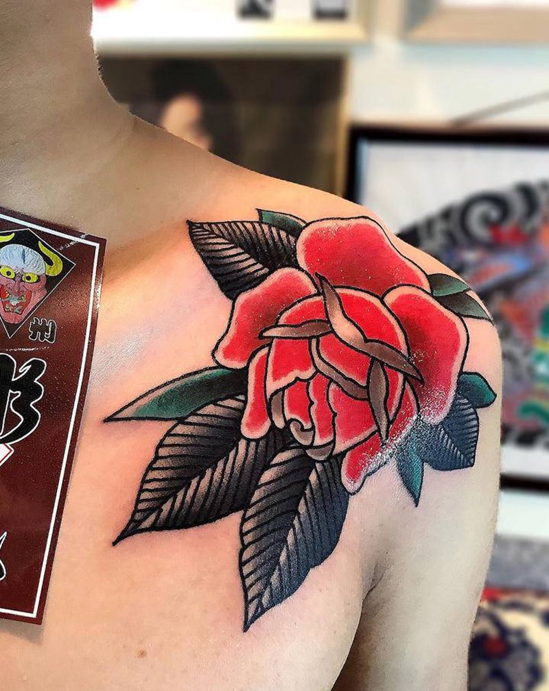 四顾纹身图片_肩部Old School纹身图案