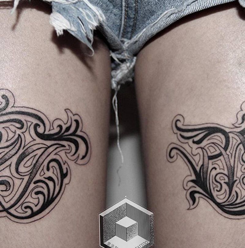 原创花体字设计纹身图片_腿部花体字纹身图案