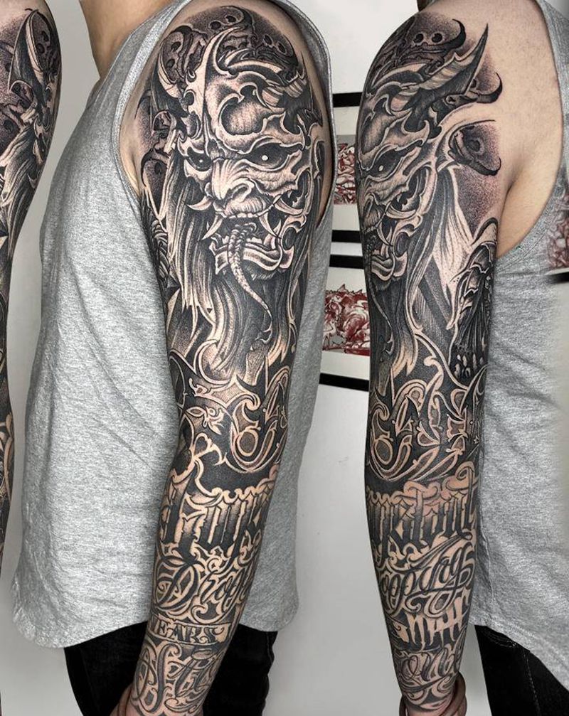 暗黑花臂恢复后纹身图片_手臂点刺几何纹身图案