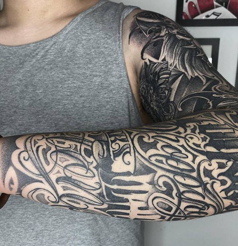 暗黑花臂恢复后买家秀纹身图片_手臂点刺几何纹身图案