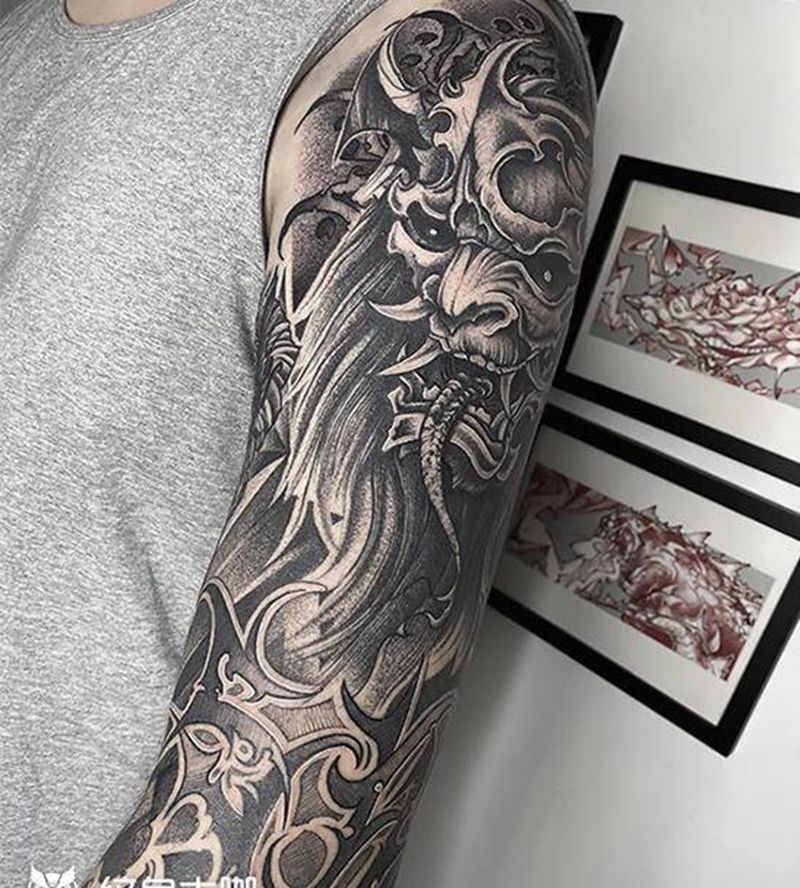 暗黑花臂细节纹身图片_手臂点刺几何纹身图案