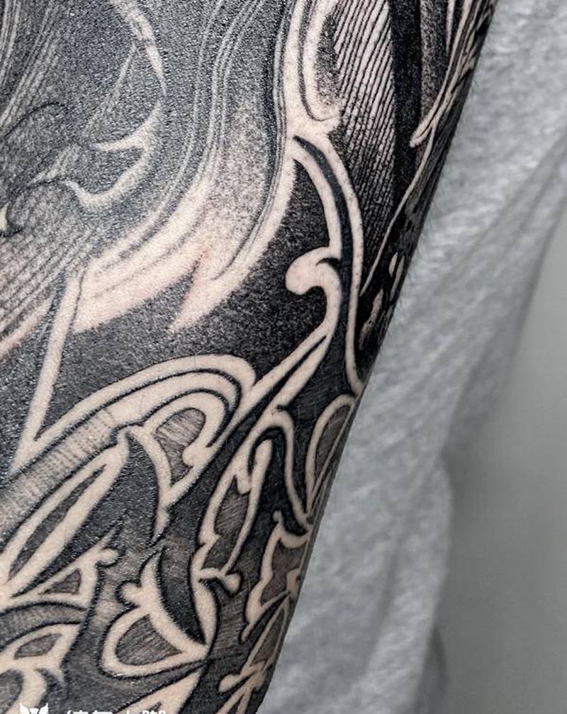 暗黑花臂细节纹身图片_手臂点刺几何纹身图案