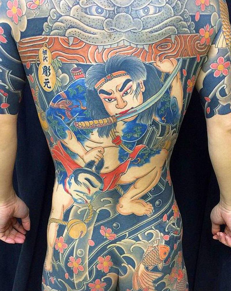 張順破水門纹身图片_背部老传统纹身图案