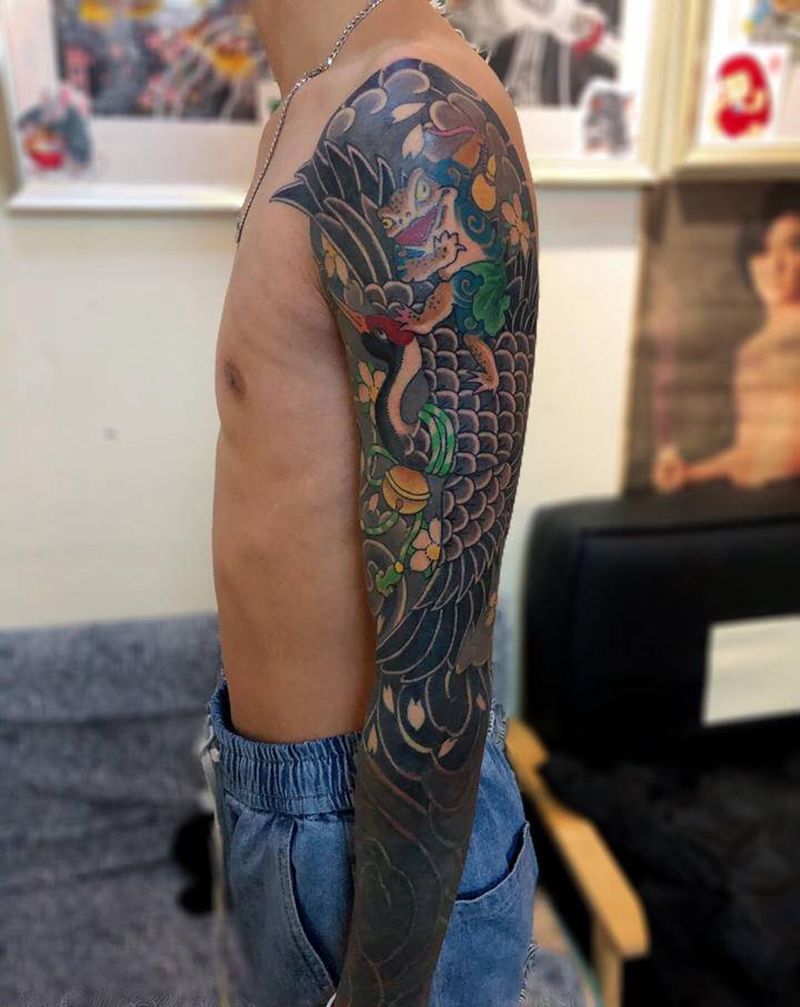 老传统花臂纹身图片_手臂老传统纹身图案