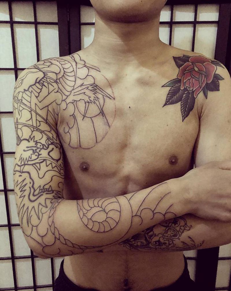 手绘纹身纹身图片_手臂老传统纹身图案