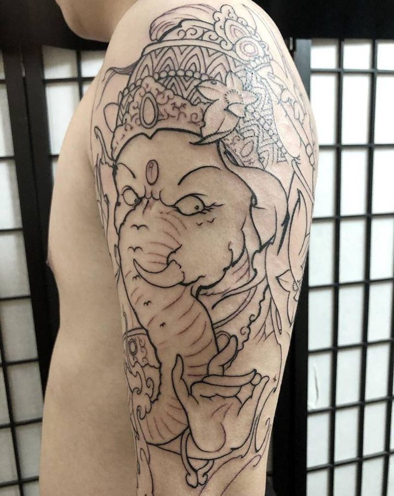 象神纹身图片_新传统纹身图案