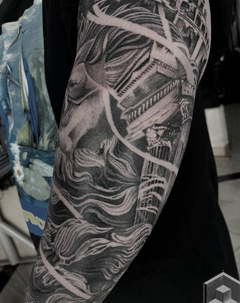 写实波塞冬侧面纹身图片_手臂欧美写实纹身图案