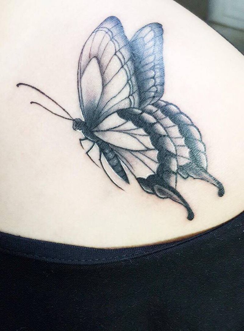 蝴蝶纹身图片_肩部新传统纹身图案