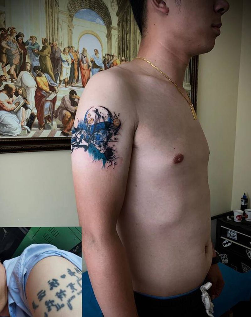 遮盖纹身图片_手臂水墨水彩大臂水墨泼墨纹身图案