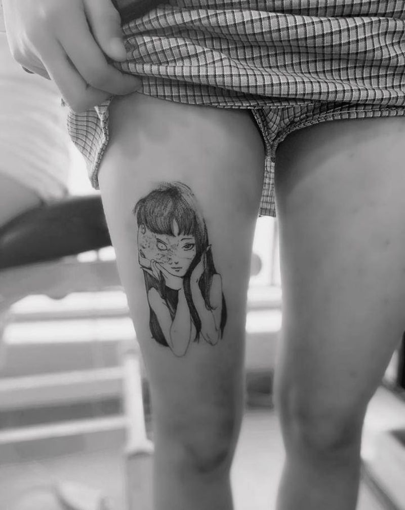 女孩纹身图片_腿部点刺纹身图案