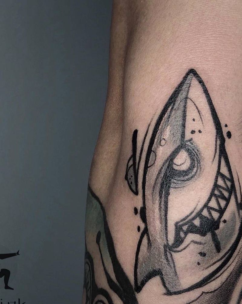 School 鲨鱼纹身图片_手臂New School水墨纹身图案