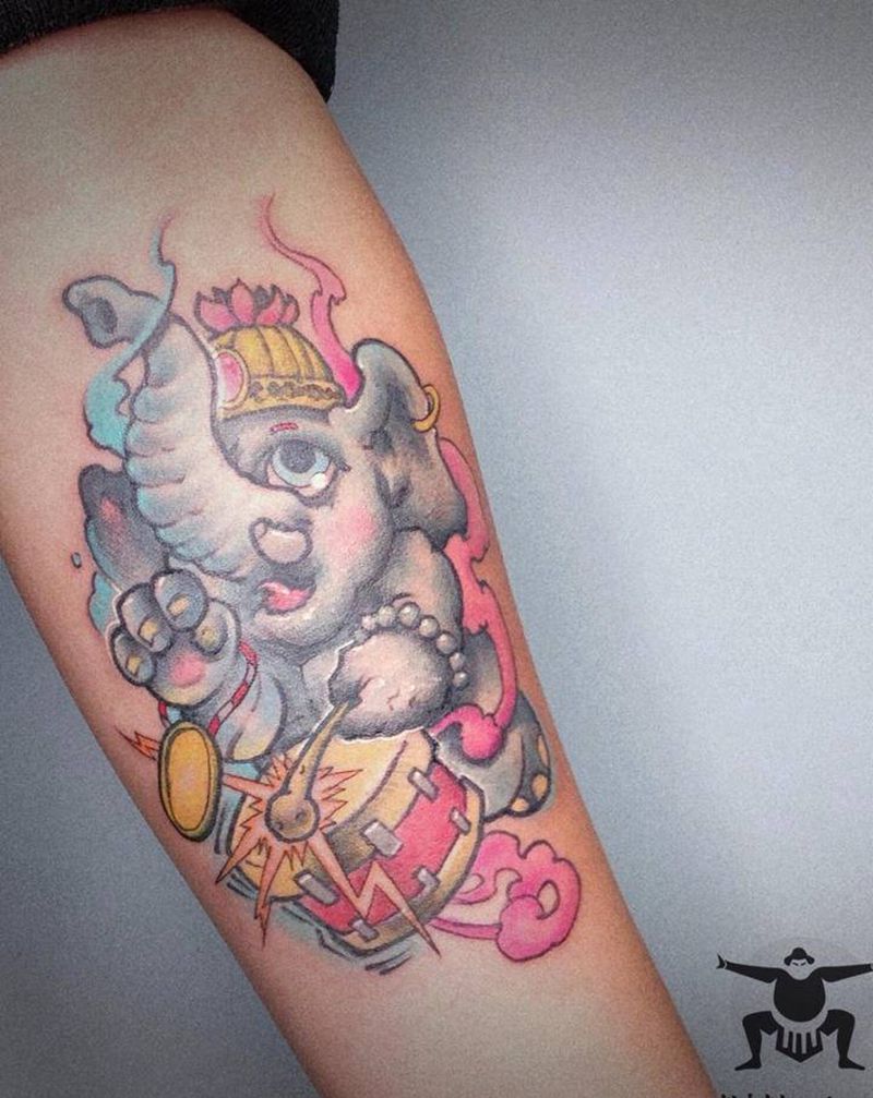 大象纹身图片_手臂New School纹身图案