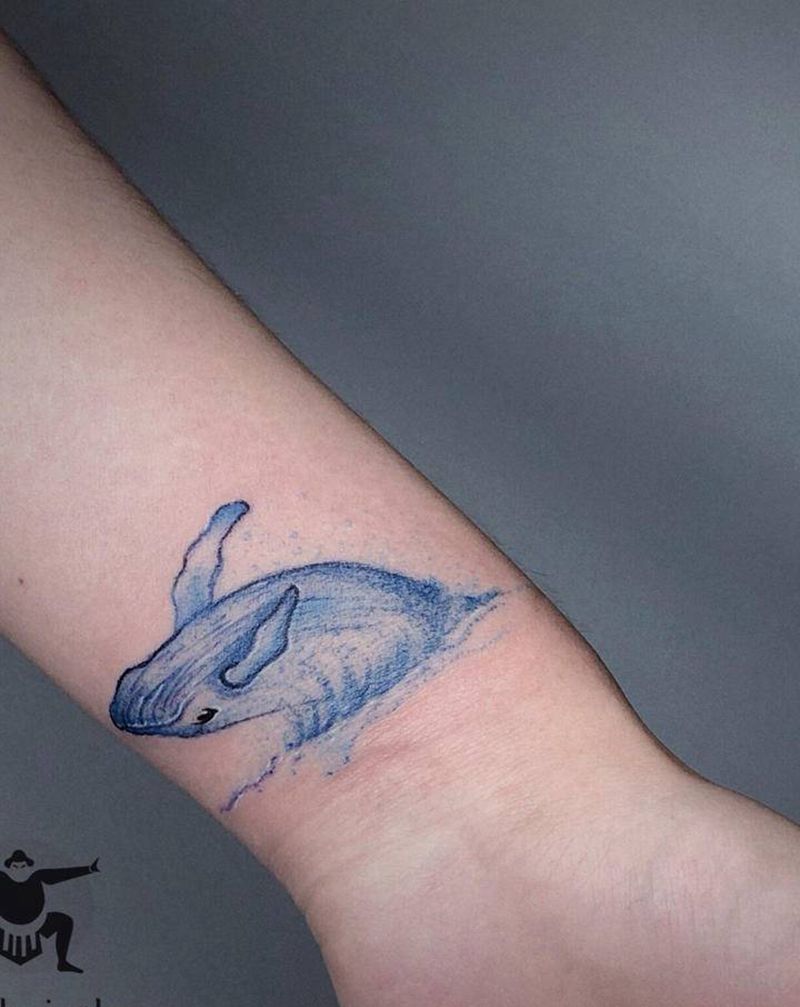 鲸鱼纹身图片_手臂水彩纹身图案