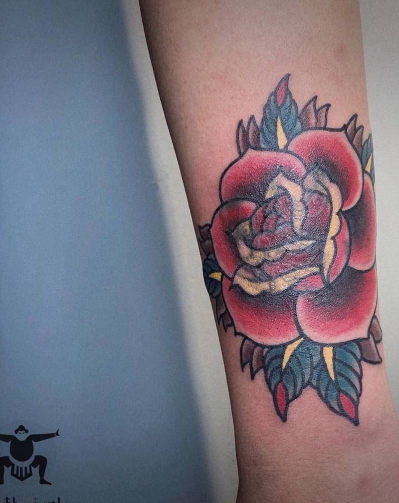 玫瑰 遮盖纹身图片_手臂Old School纹身图案