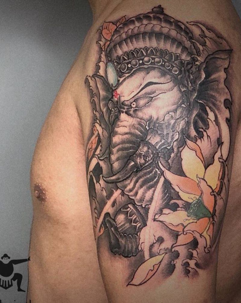 新传统 象神纹身图片_手臂新传统纹身图案