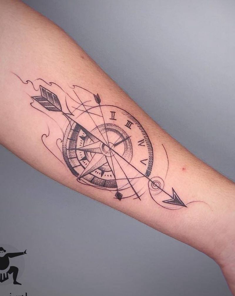 点刺 箭和表纹身图片_手臂点刺几何纹身图案