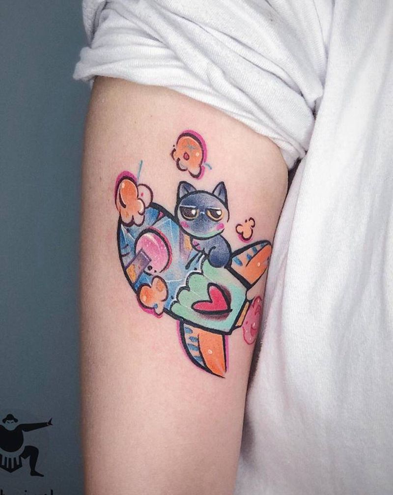 猫咪纹身图片_手臂New School纹身图案