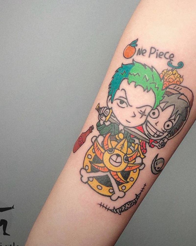 海贼王 路飞和索隆纹身图片_手臂New School纹身图案
