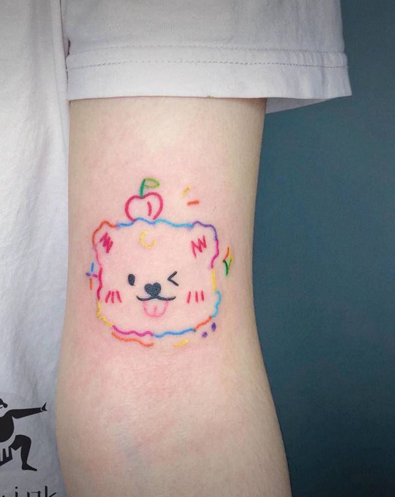 小熊纹身图片_手臂水彩几何纹身图案