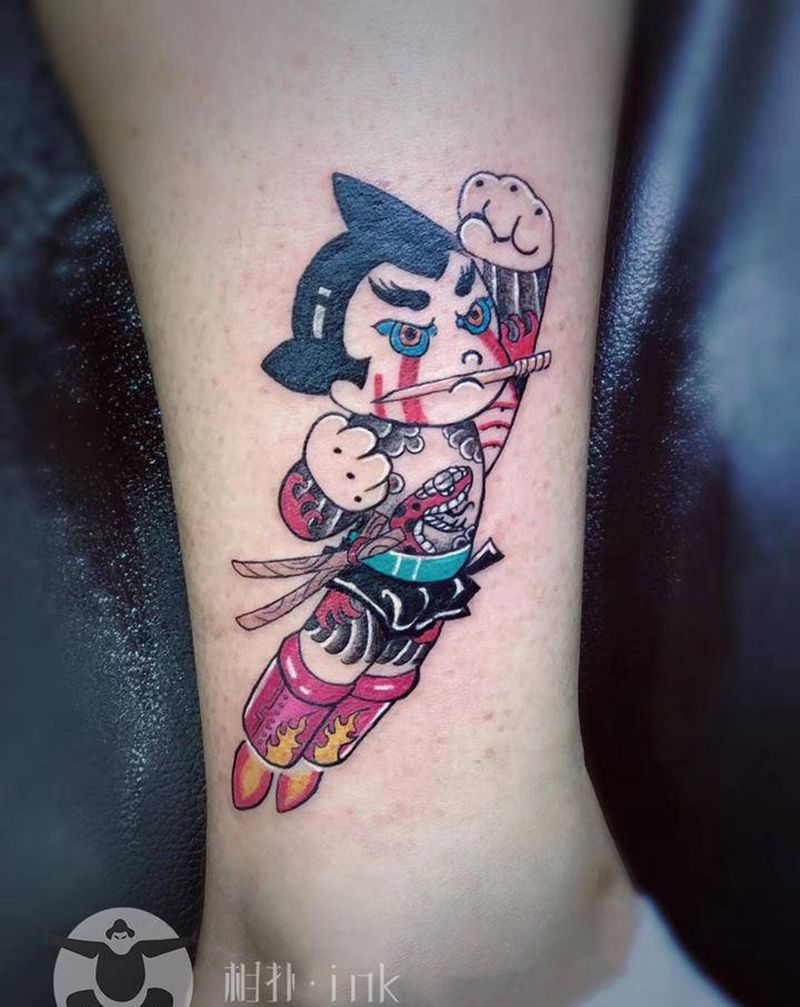 阿童木纹身图片_腿部Old School老传统纹身图案