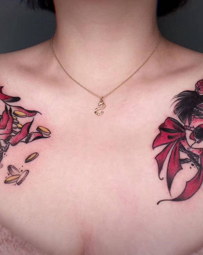 不可描述的肩花纹身图片_肩部Old School纹身图案