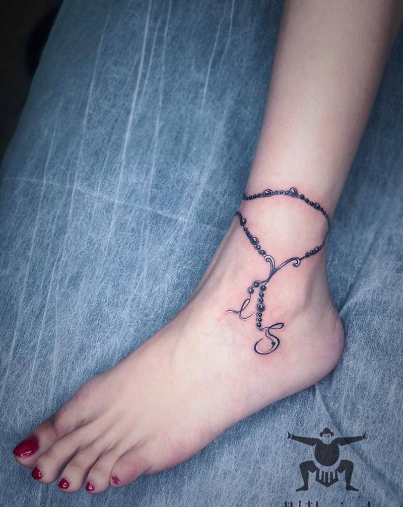 脚环纹身图片_腿部脚部纹身图案