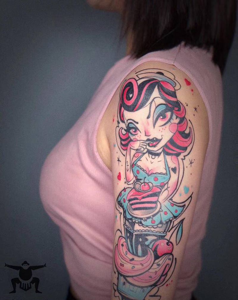 蛋糕大妞纹身图片_手臂New School纹身图案