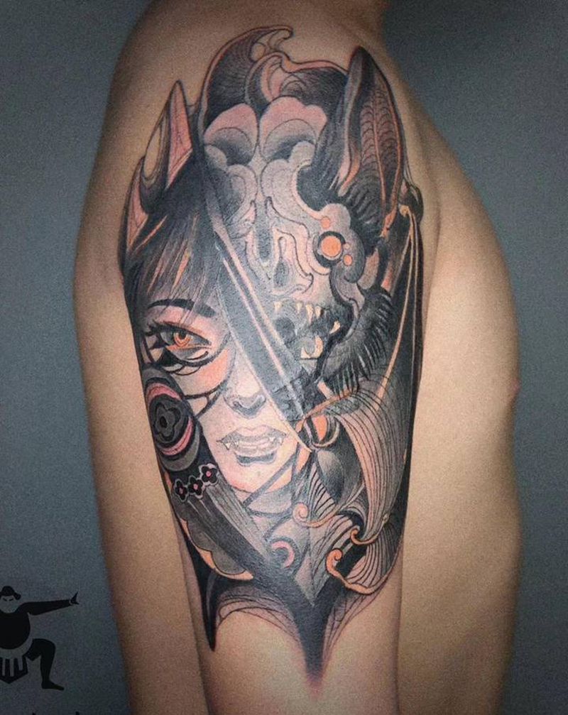 大妞蝙蝠纹身图片_手臂New School纹身图案