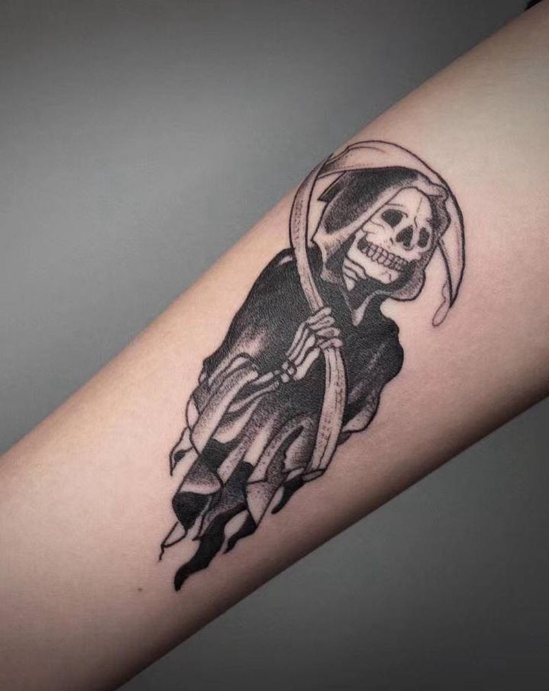 死神纹身图片_手臂点刺Old School纹身图案