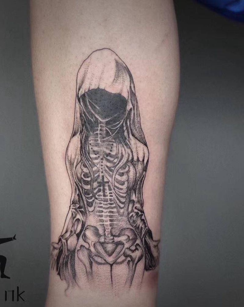 暗黑少女纹身图片_手臂点刺纹身图案