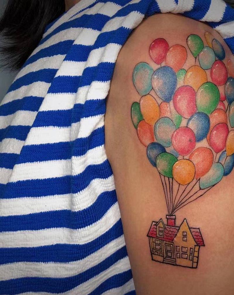 飞屋纹身图片_手臂New School水彩纹身图案