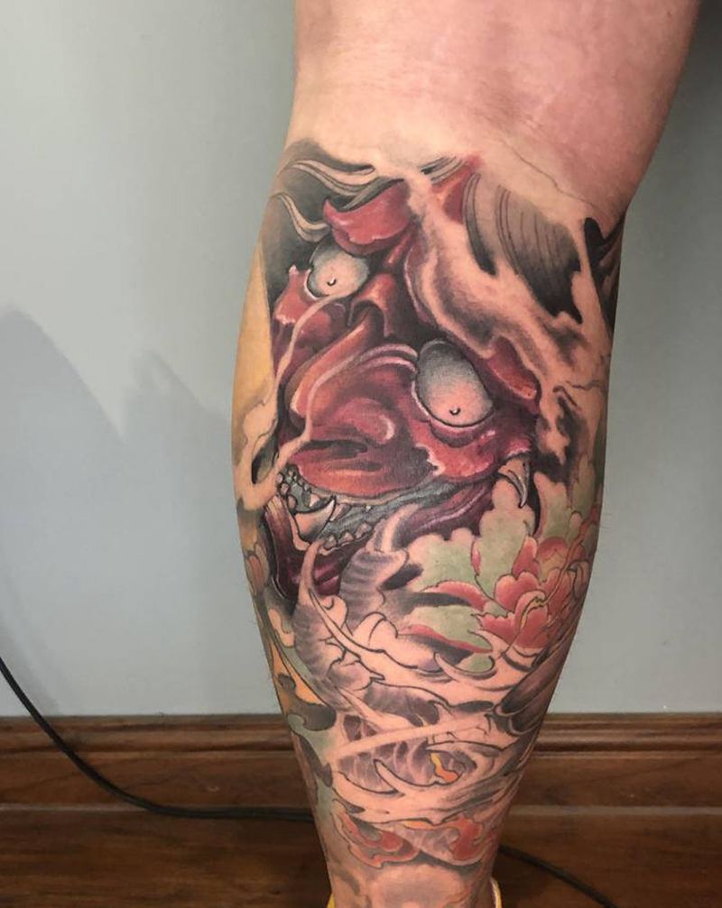 般若纹身图片_腿部新传统纹身图案