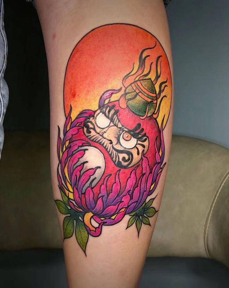 达摩蛋纹身图片_腿部New School纹身图案