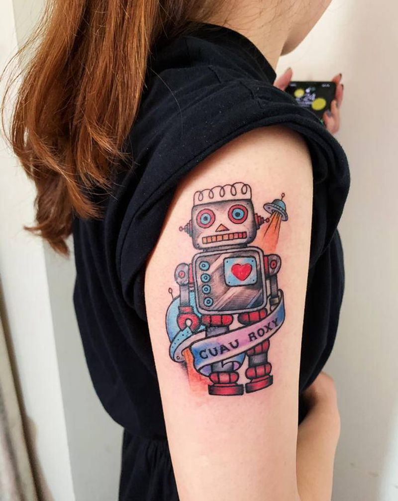 太空机器人纹身图片_手臂New School纹身图案