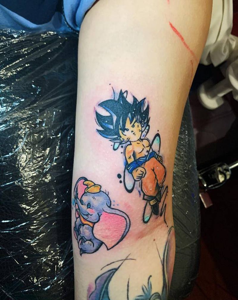 动漫（孙悟空、小飞象）纹身图片_手臂水彩纹身图案