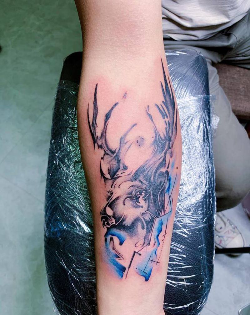 鹿纹身图片_手臂水墨纹身图案