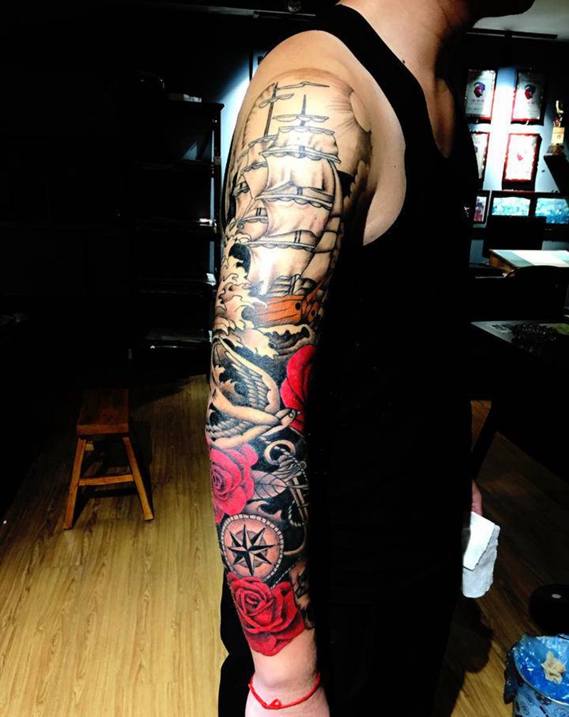 欧美花臂纹身图片_手臂欧美写实纹身图案