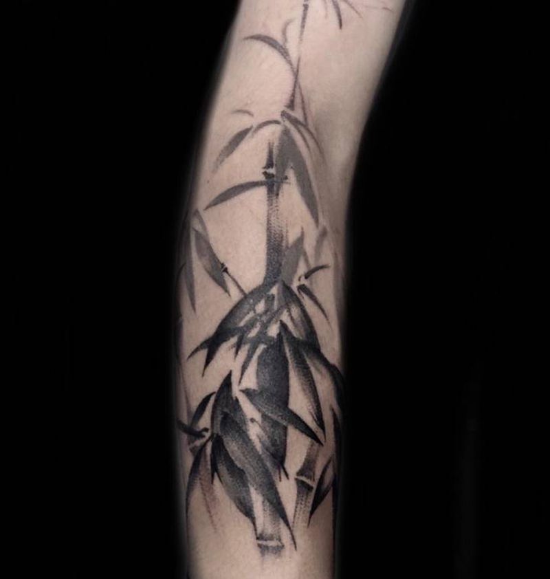 竹纹身图片_手臂水墨新传统小臂水墨竹子纹身图案