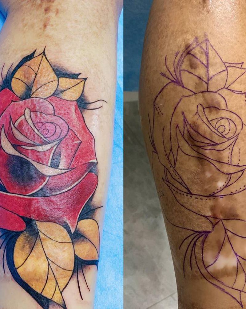 腿部遮疤纹身图片_腿部Old School纹身图案