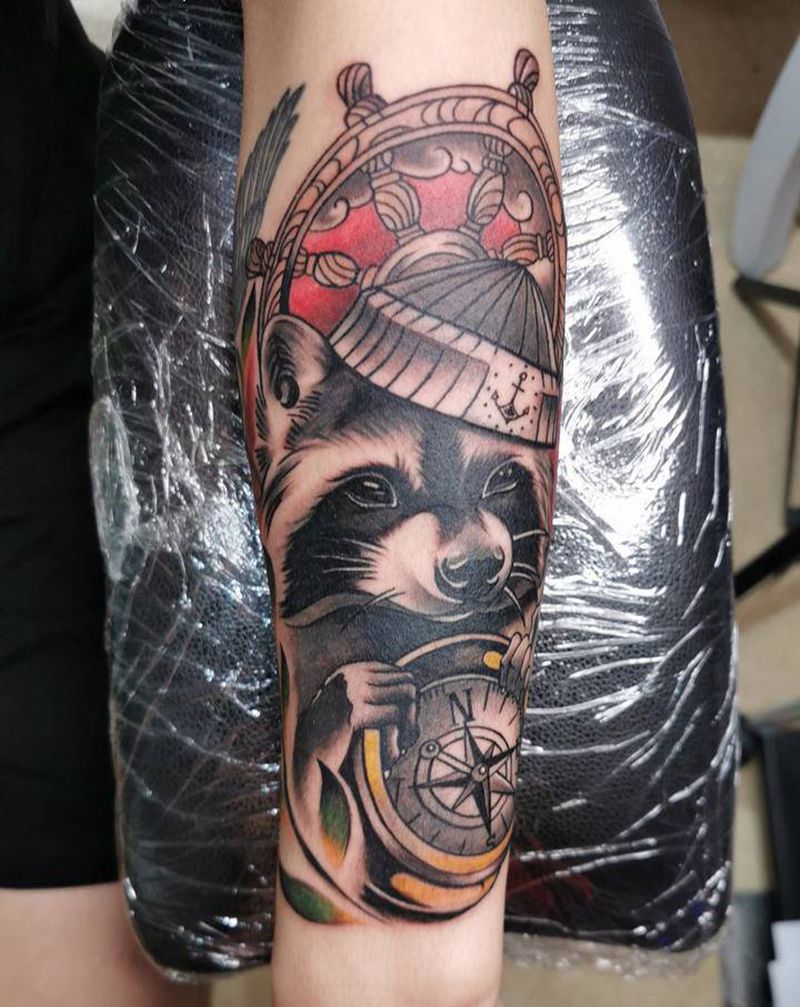 干脆面（小浣熊）纹身图片_手臂欧美写实纹身图案