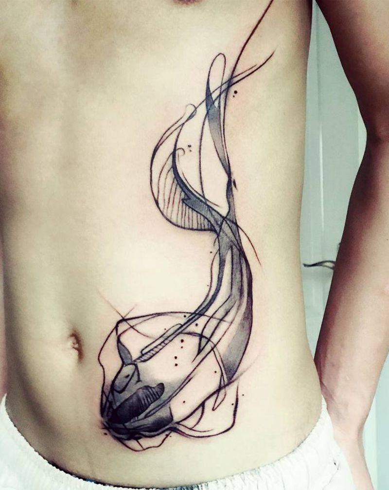 鱼（戈雅）纹身图片_腹部几何纹身图案