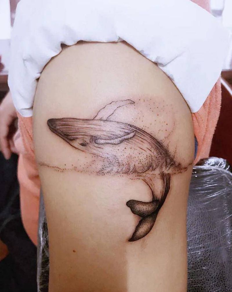 鲸落纹身图片_手臂几何纹身图案