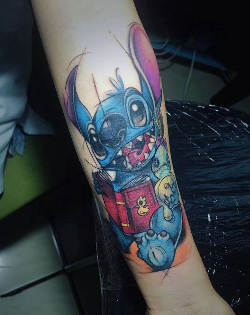 史迪仔（遮盖）纹身图片_手臂水彩纹身图案