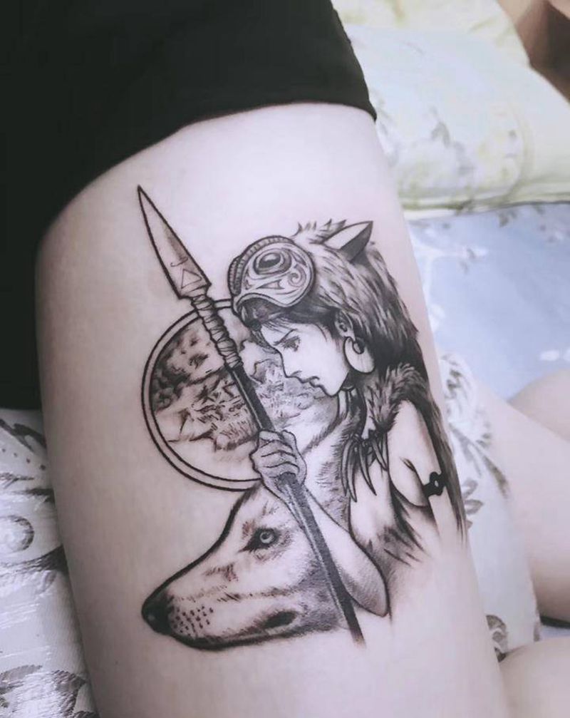 幽灵公主（半成品）纹身图片_腿部水彩纹身图案